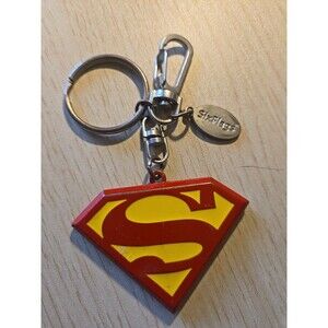 Vintage Six Flags Superman Logo Shield  Keychain Fob Enameled Metal Souvenir -G-